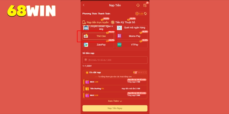 Nạp Tiền 68win - Quy Trình Cấp Vốn Khởi Nghiệp Siêu Tốc 15 Chọn phương thức nạp tiền 68win bằng thẻ cào